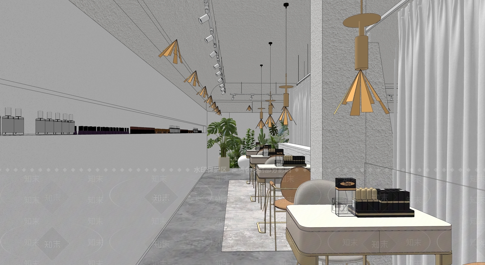 轻奢美甲店SU模型下载【ID:1233090775】
