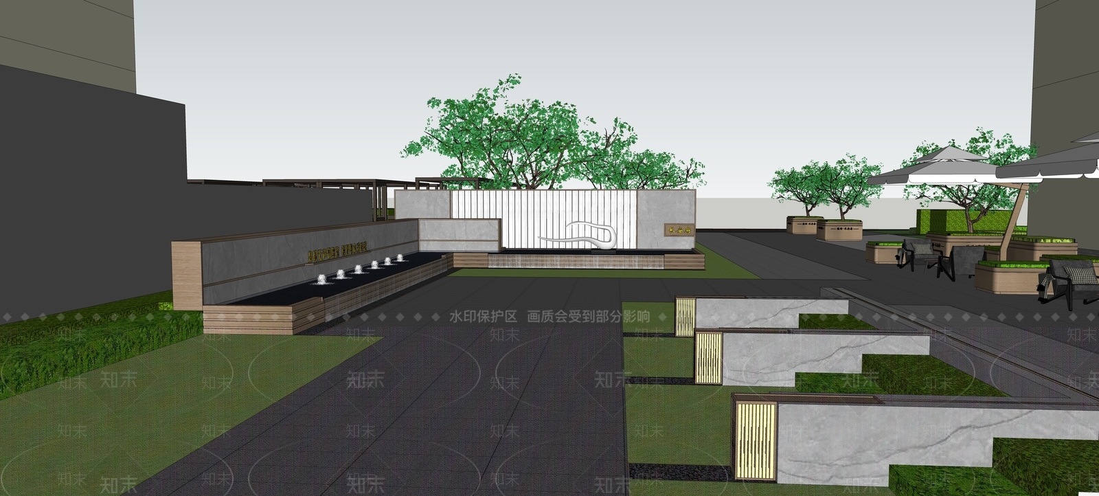新中式景观景墙SU模型下载【ID:1233091013】