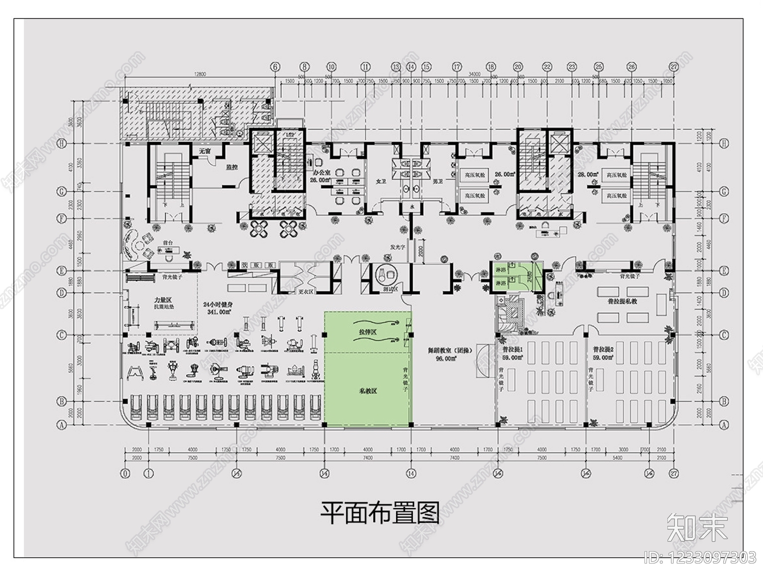 健身房cad施工图下载【ID:1233097303】