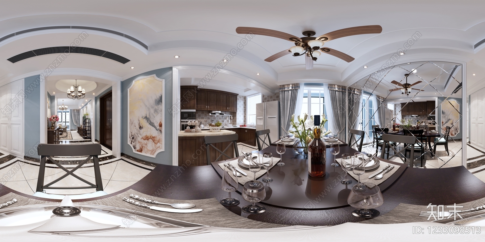 美式家居餐厅3D模型下载【ID:1233098513】