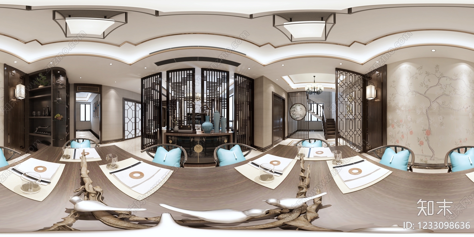 新中式家居餐厅3D模型下载【ID:1233098636】