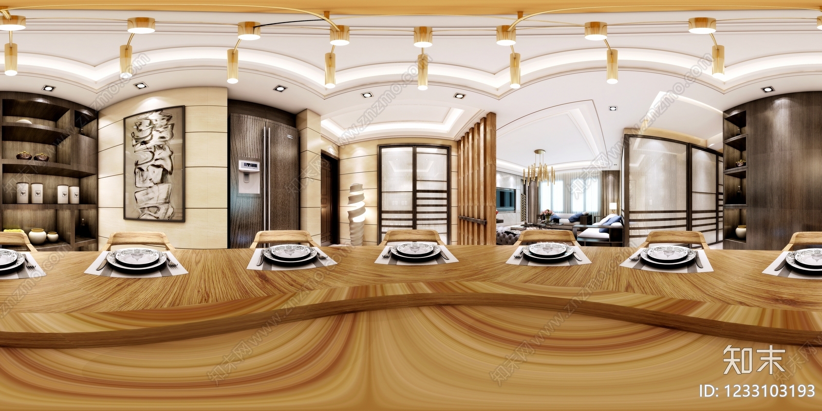 新中式家居餐厅3D模型下载【ID:1233103193】