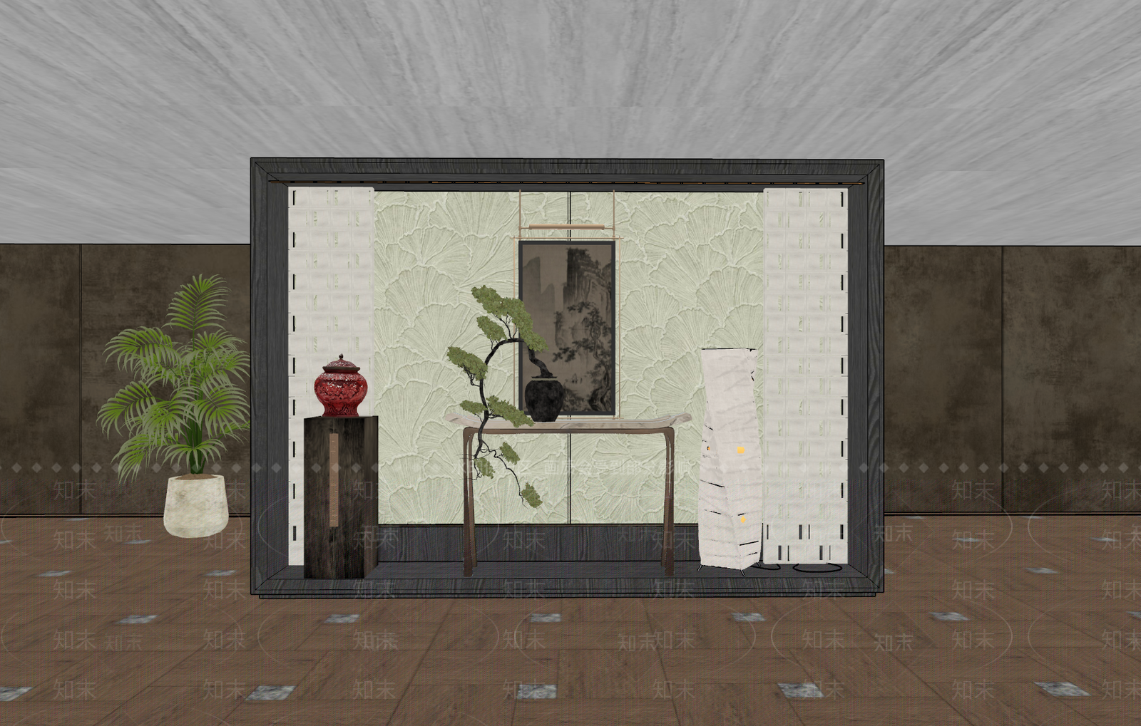 新中式酒店入口SU模型下载【ID:1233103985】