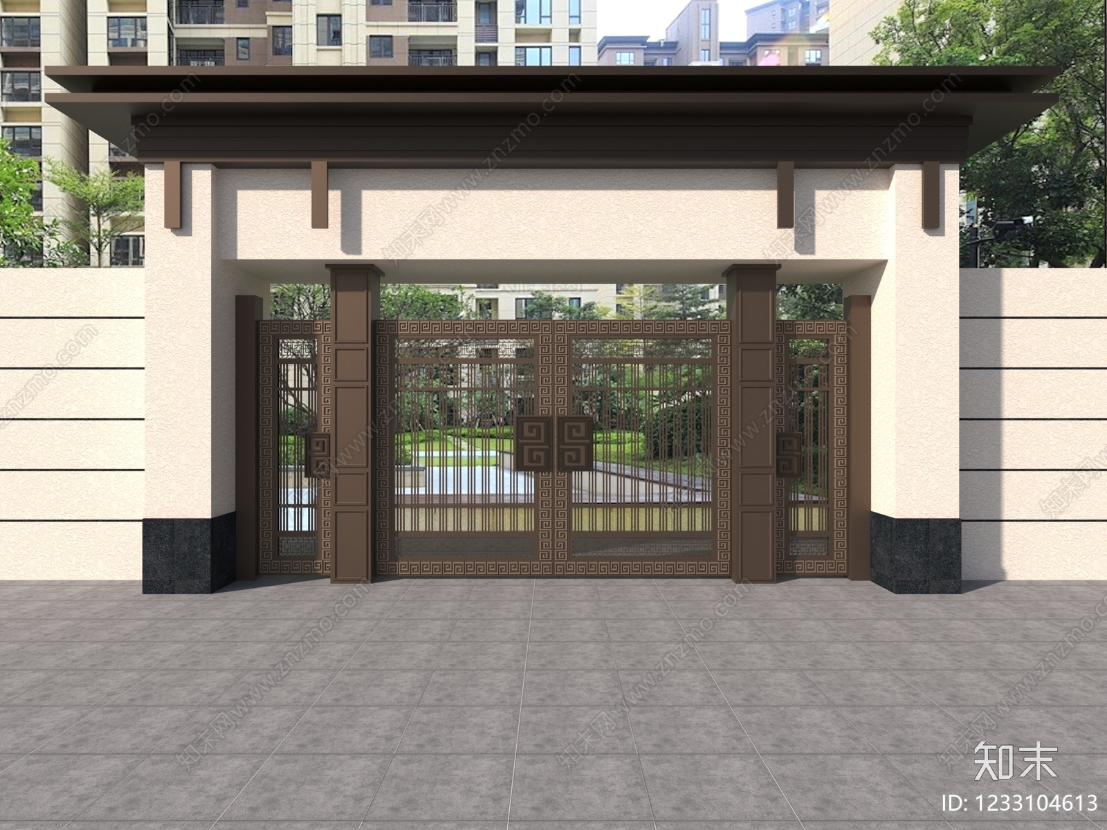 新中式双开门3D模型下载【ID:1233104613】