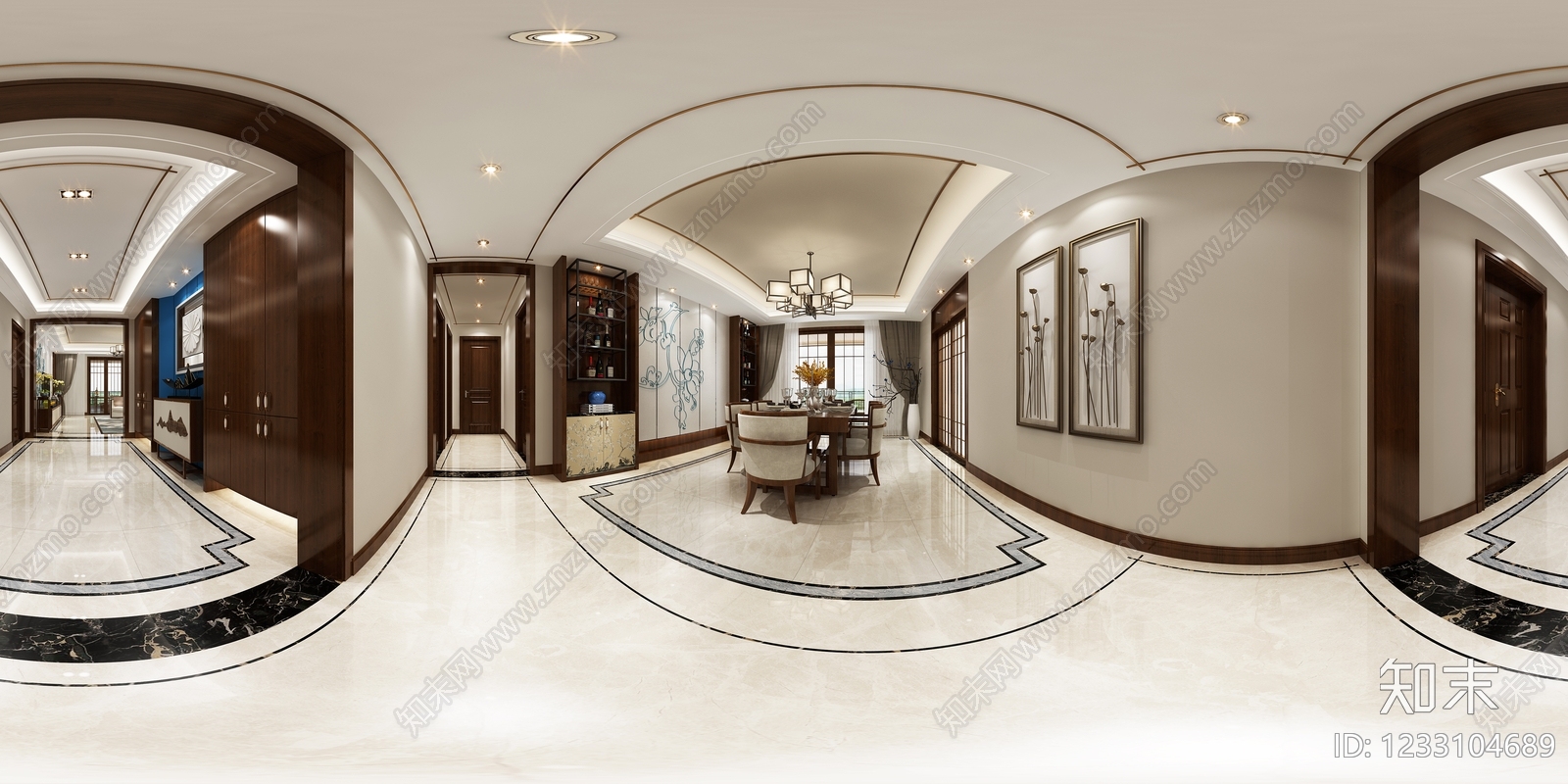 新中式家居餐厅3D模型下载【ID:1233104689】