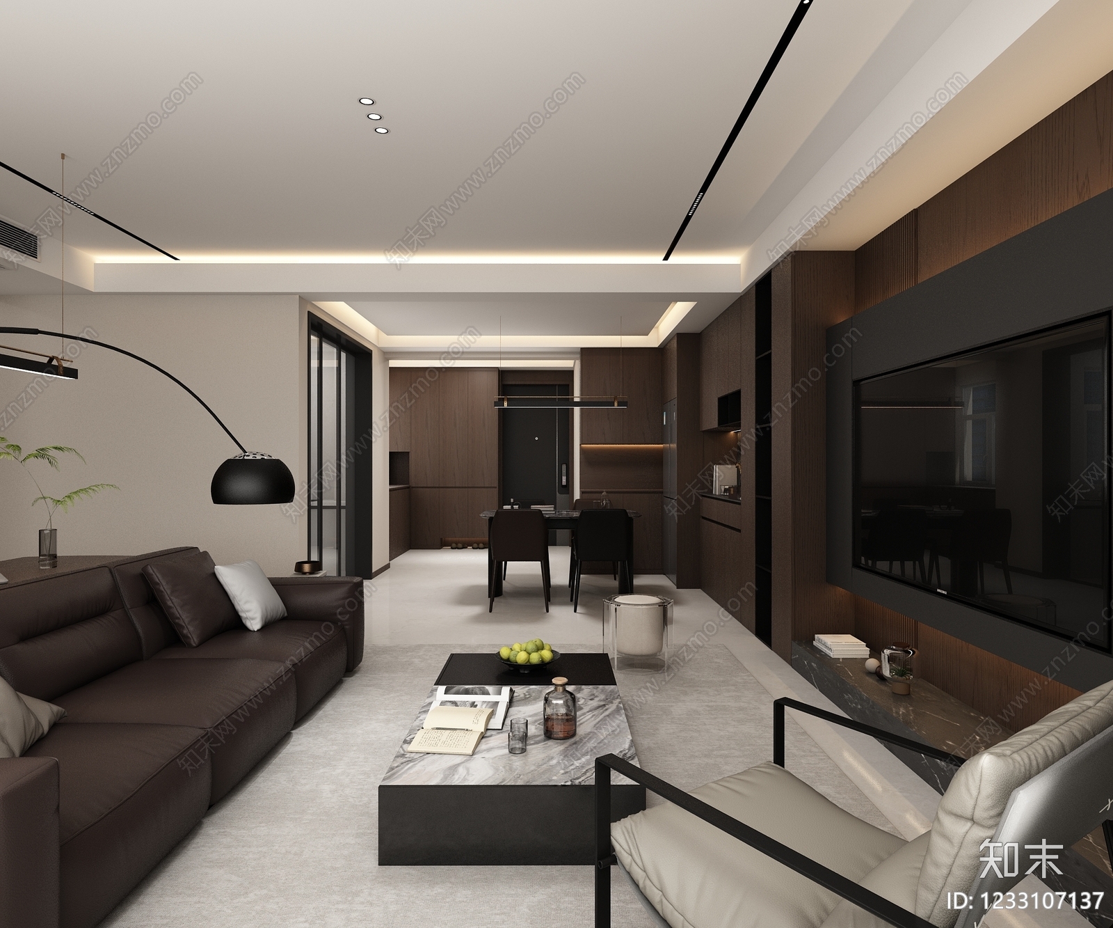 意式极简大平层客餐厅3D模型下载【ID:1233107137】