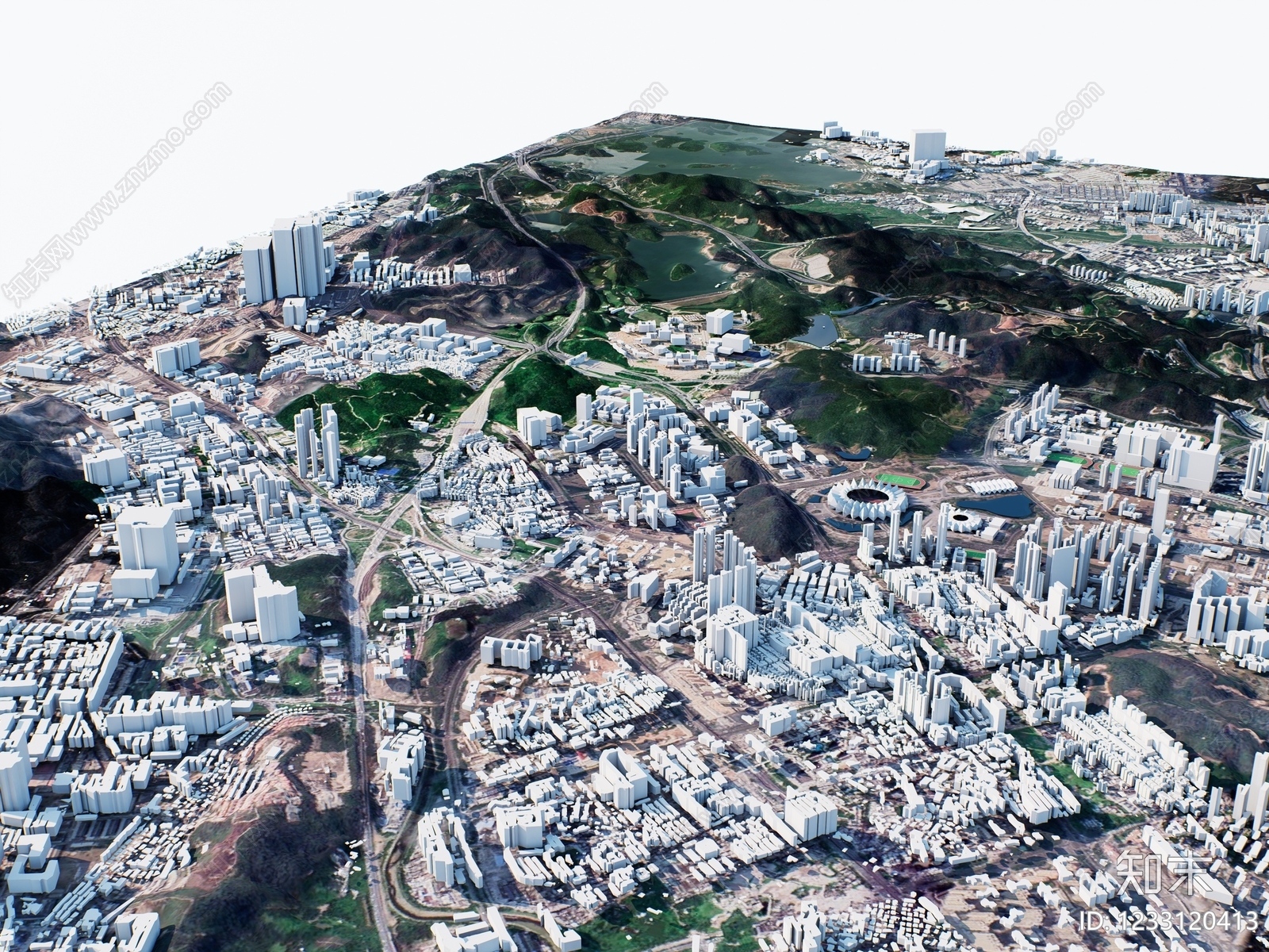 现代主义鸟瞰规划3D模型渲染效果图