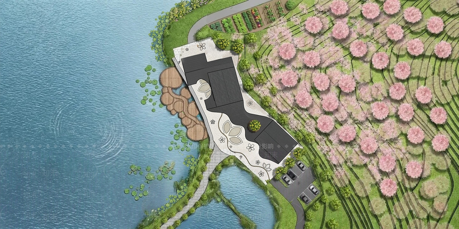 新中式景观民宿建筑SU模型下载【ID:1233129410】