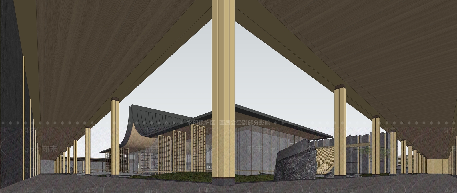 新中式售楼处建筑SU模型下载【ID:1233130655】