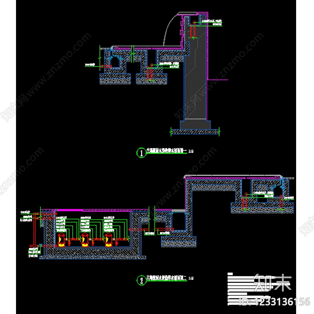 镜面水景cad施工图下载【ID:1233136156】
