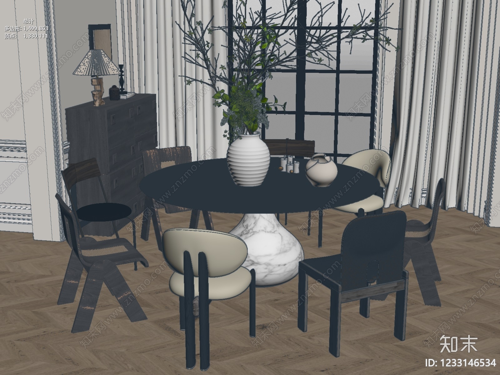 中古风餐桌椅3D模型下载【ID:1233146534】