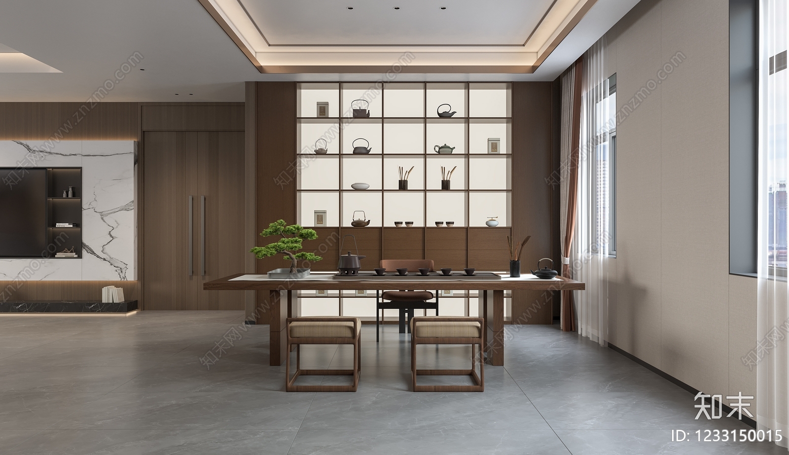 新中式董事长办公室3D模型下载【ID:1233150015】