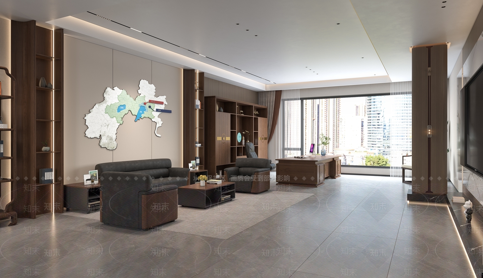 新中式董事长办公室3D模型下载【ID:1233150015】