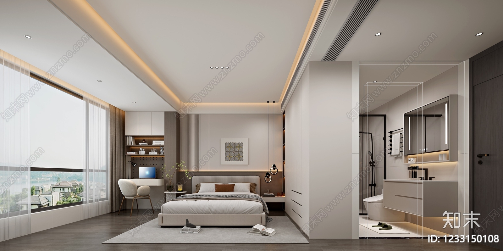 现代简约主卧3D模型下载【ID:1233150108】