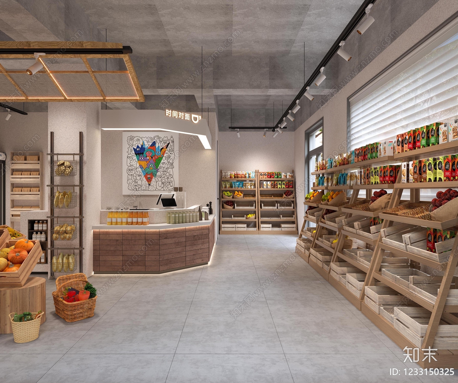 现代简约水果店3D模型渲染效果图