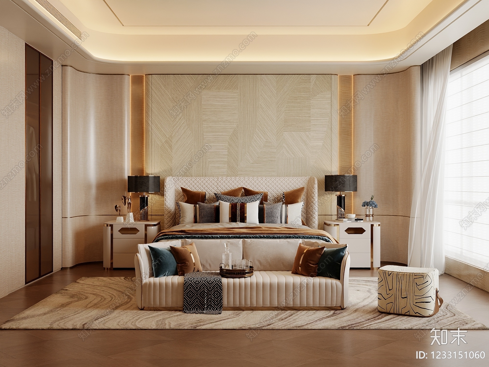 轻奢主卧3D模型下载【ID:1233151060】