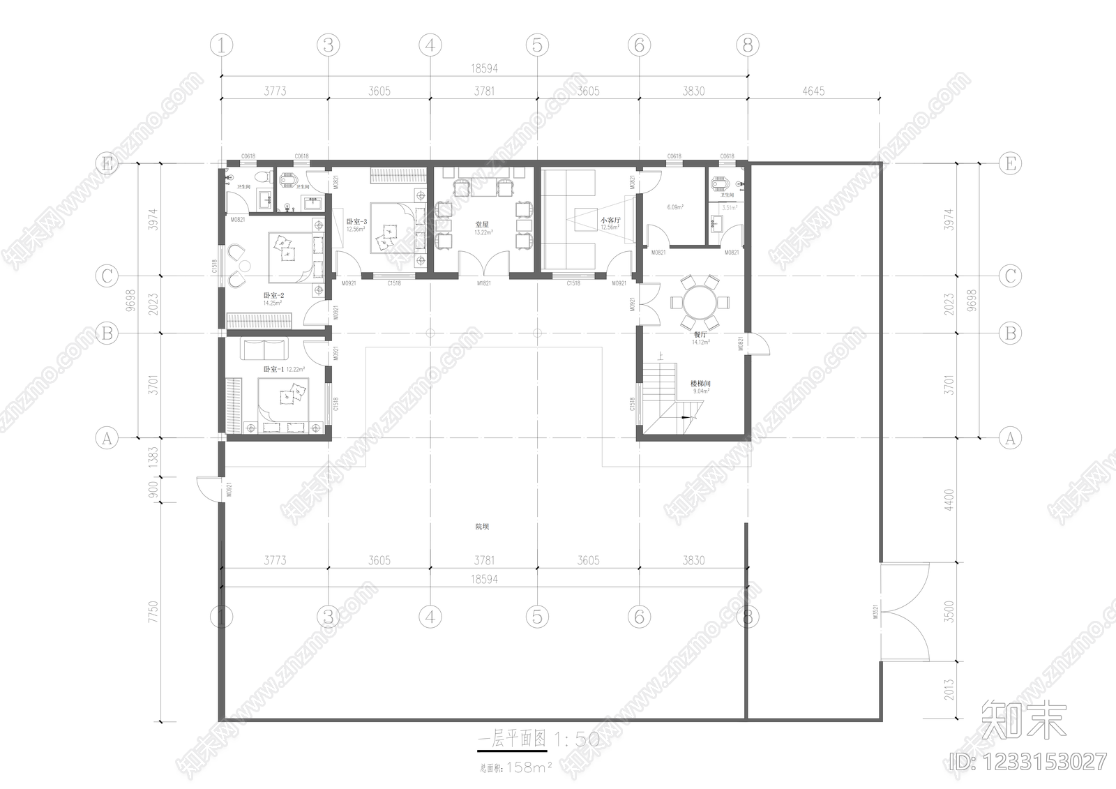 住宅楼建筑cad施工图下载【ID:1233153027】