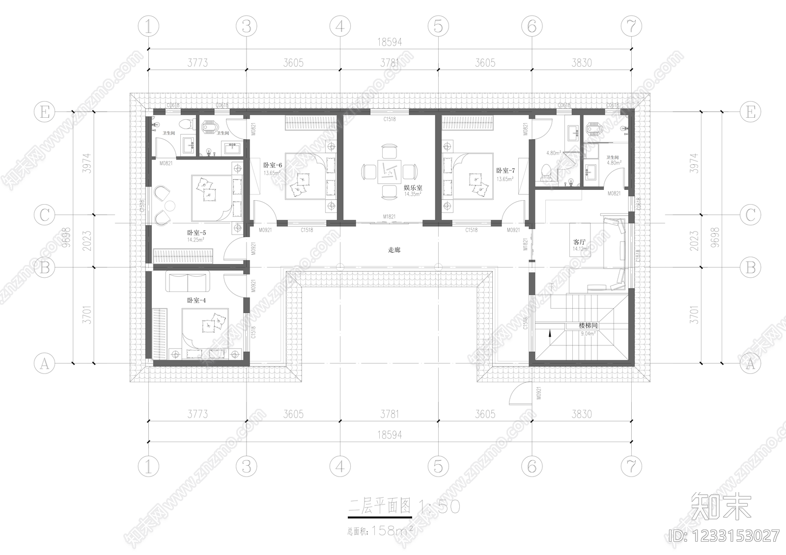 住宅楼建筑cad施工图下载【ID:1233153027】