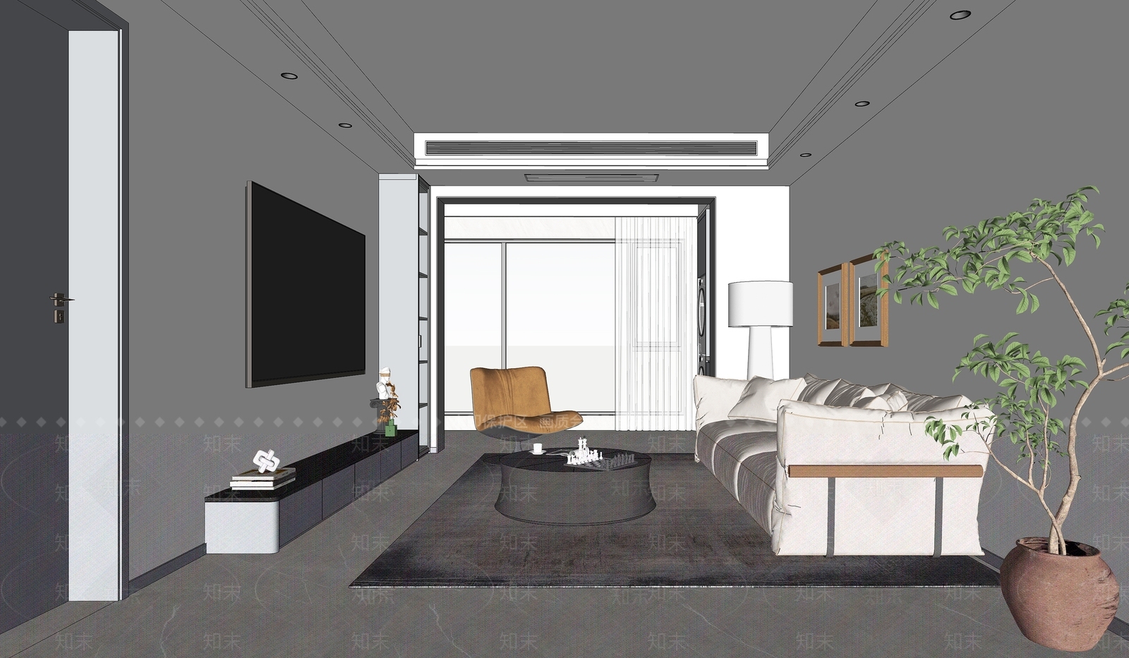 现代简约家居客厅SU模型下载【ID:1233154667】