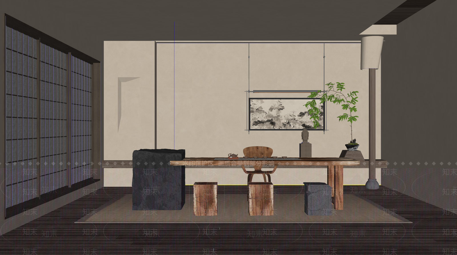 禅意茶室SU模型下载【ID:1233157539】