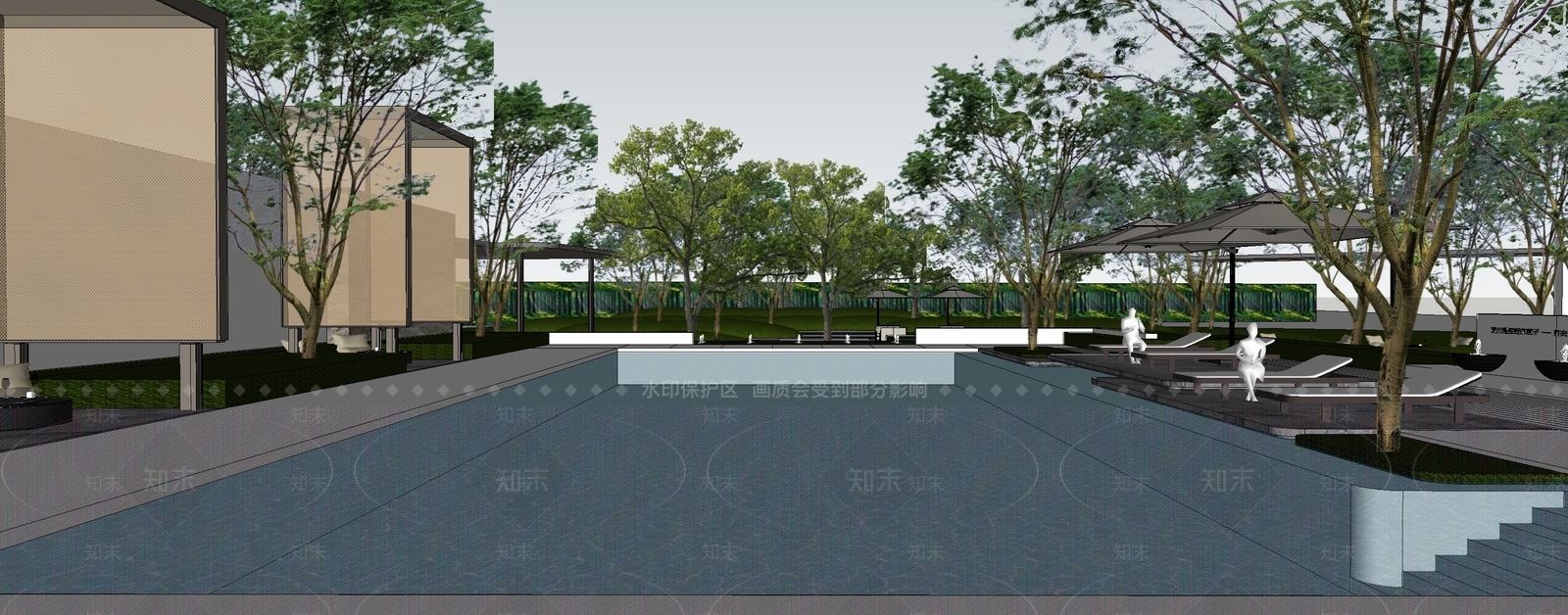 新中式景观泳池SU模型下载【ID:1233165338】
