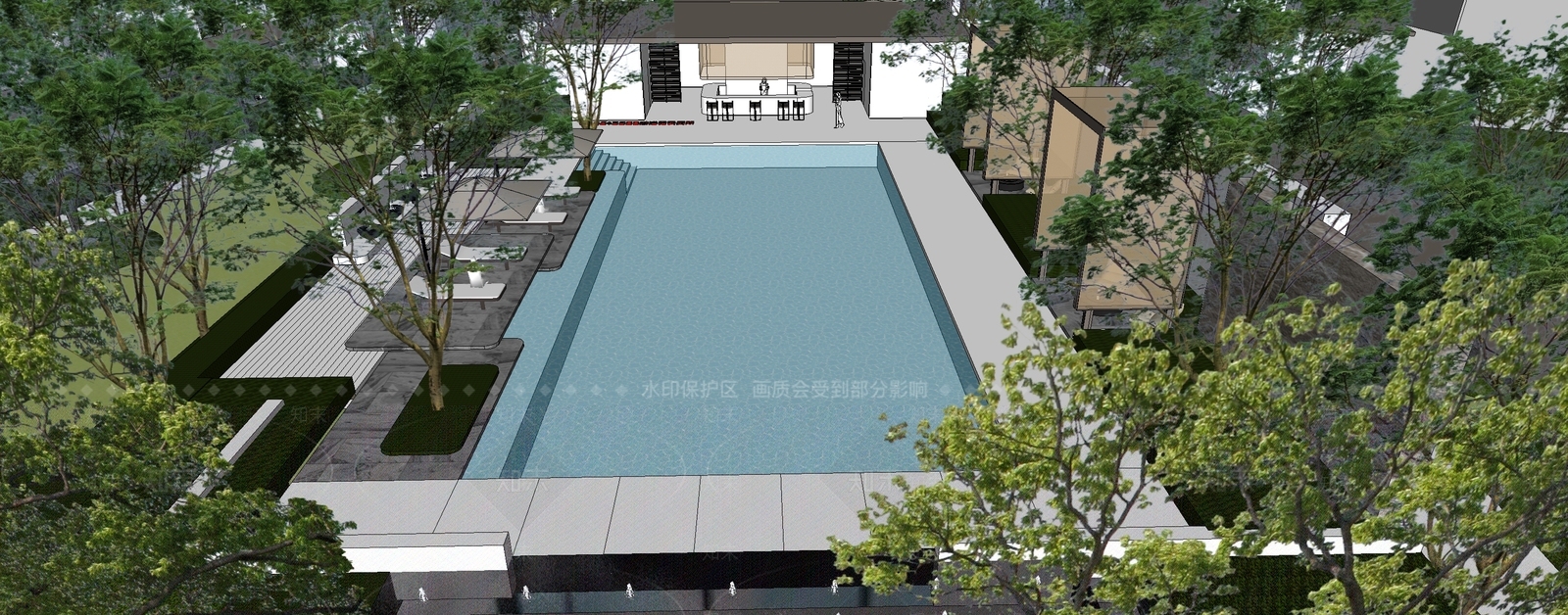 新中式景观泳池SU模型下载【ID:1233165338】