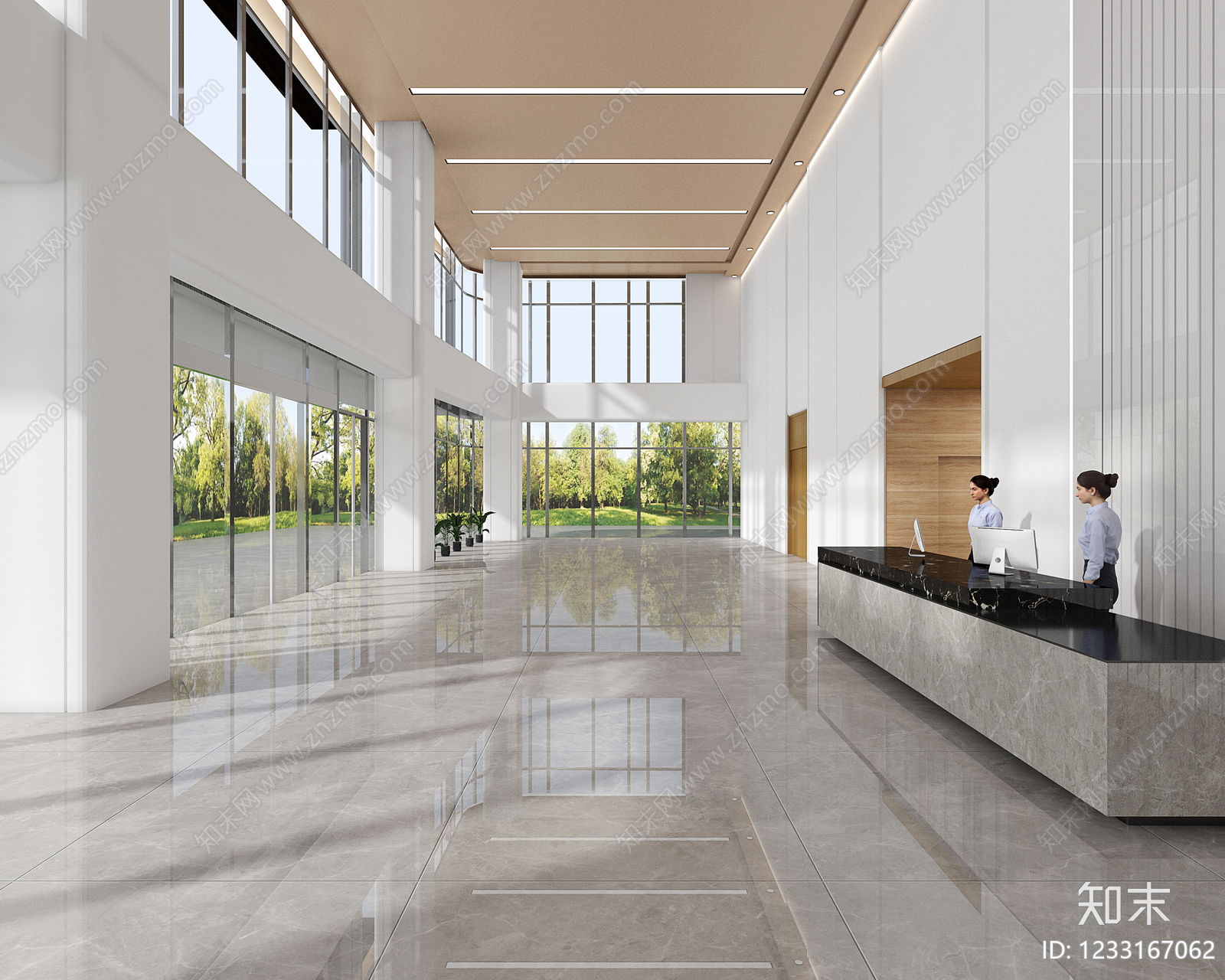 现代简约办公大厅3D模型下载【ID:1233167062】
