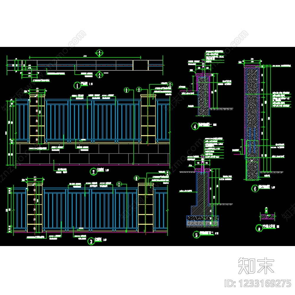 围墙cad施工图下载【ID:1233169275】