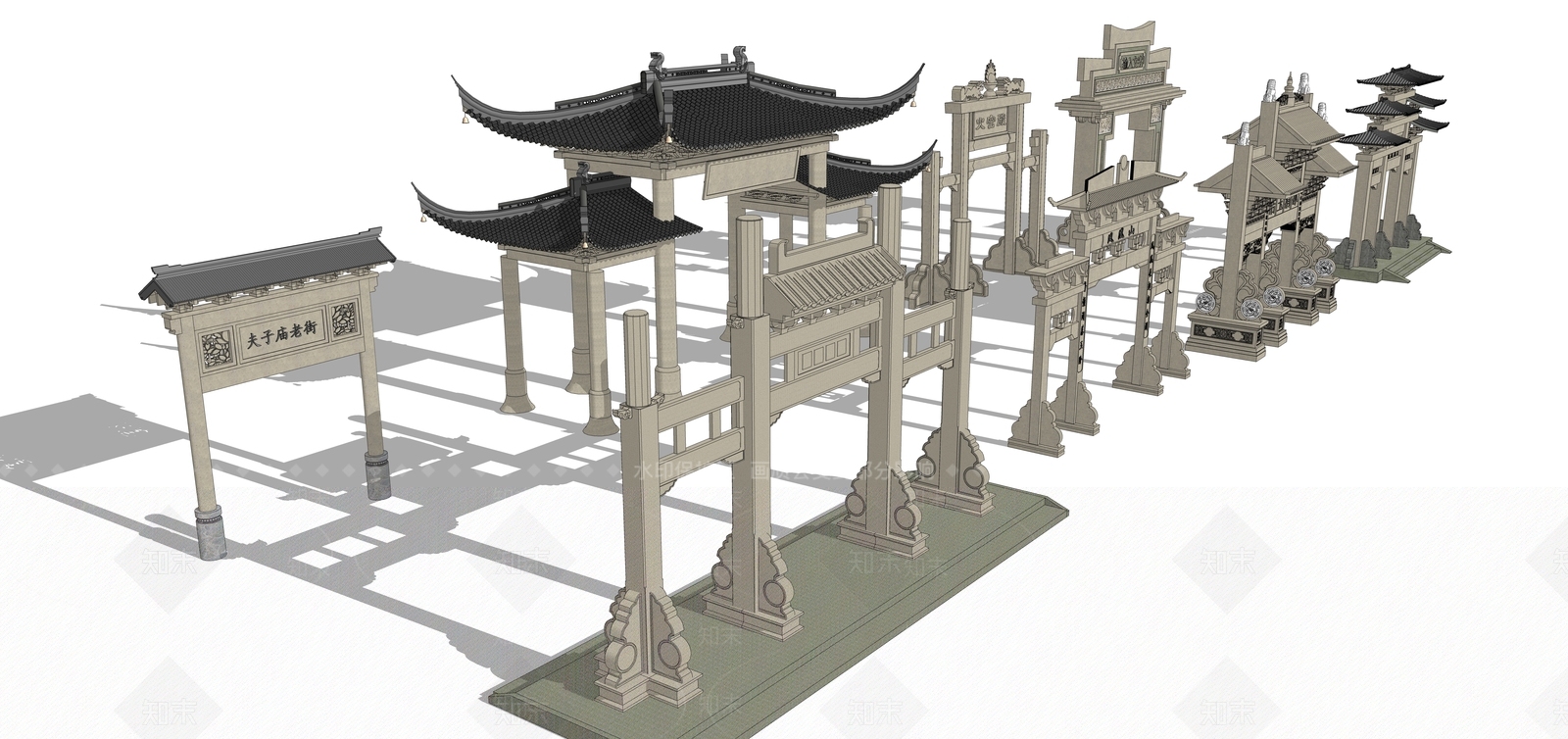 中式古建牌坊牌楼SU模型下载【ID:1233170021】