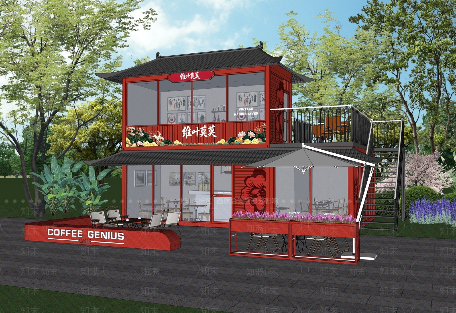 新中式餐饮建筑SU模型下载【ID:1233174177】