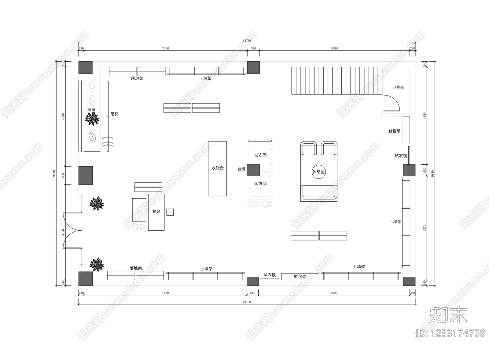 服装店cad施工图下载【ID:1233174758】