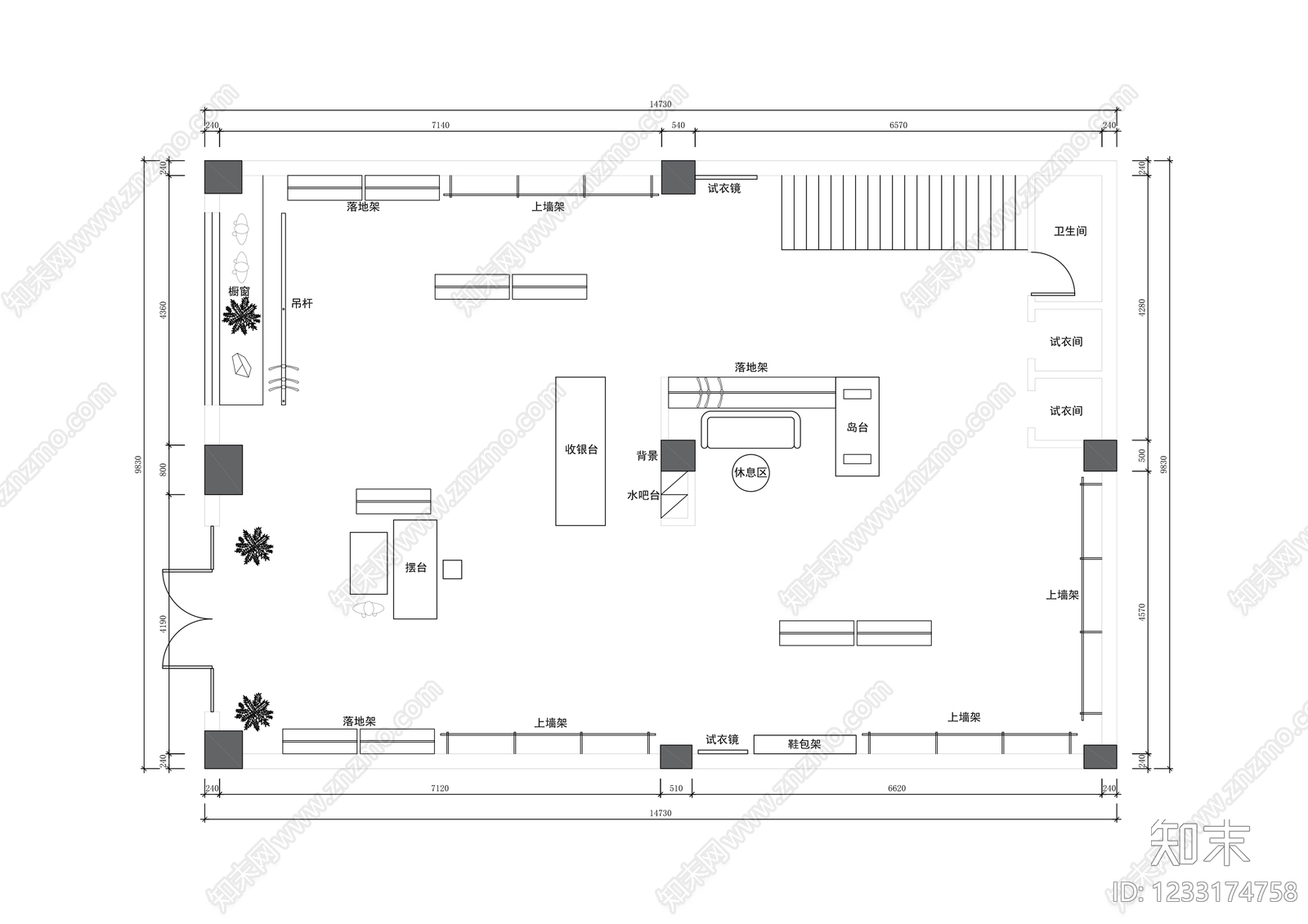 服装店cad施工图下载【ID:1233174758】