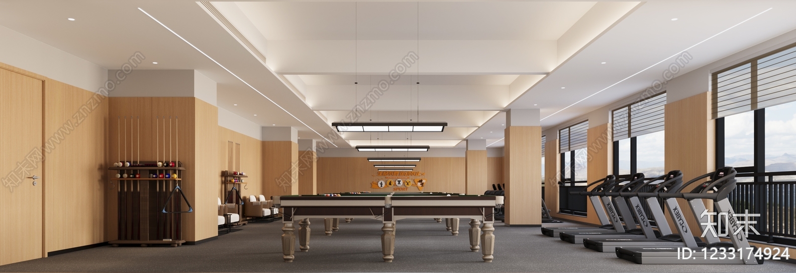 现代简约健身房3D模型渲染效果图
