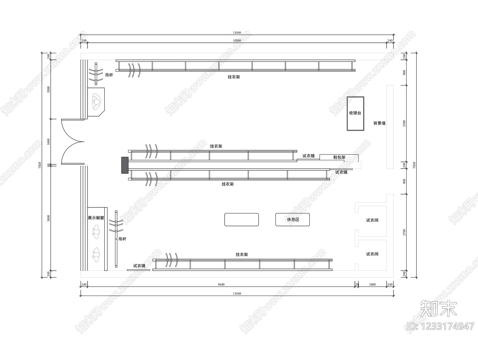 服装店cad施工图下载【ID:1233174947】