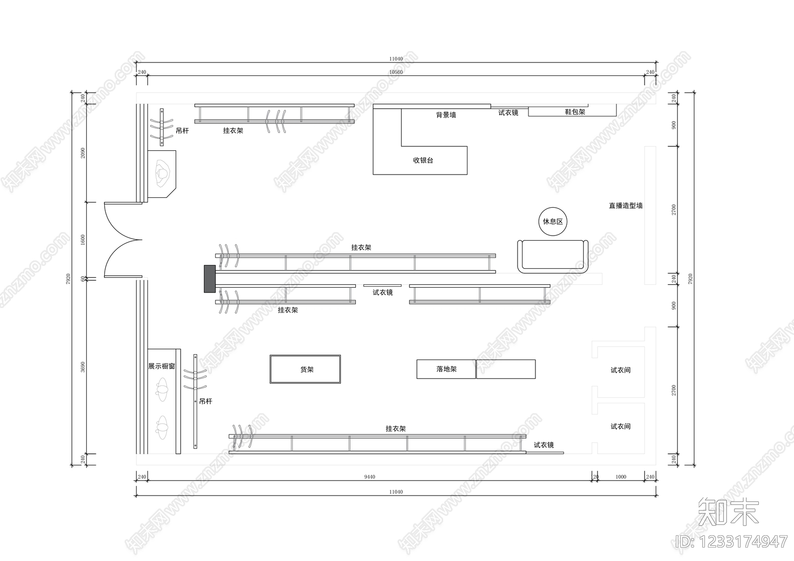 服装店cad施工图下载【ID:1233174947】