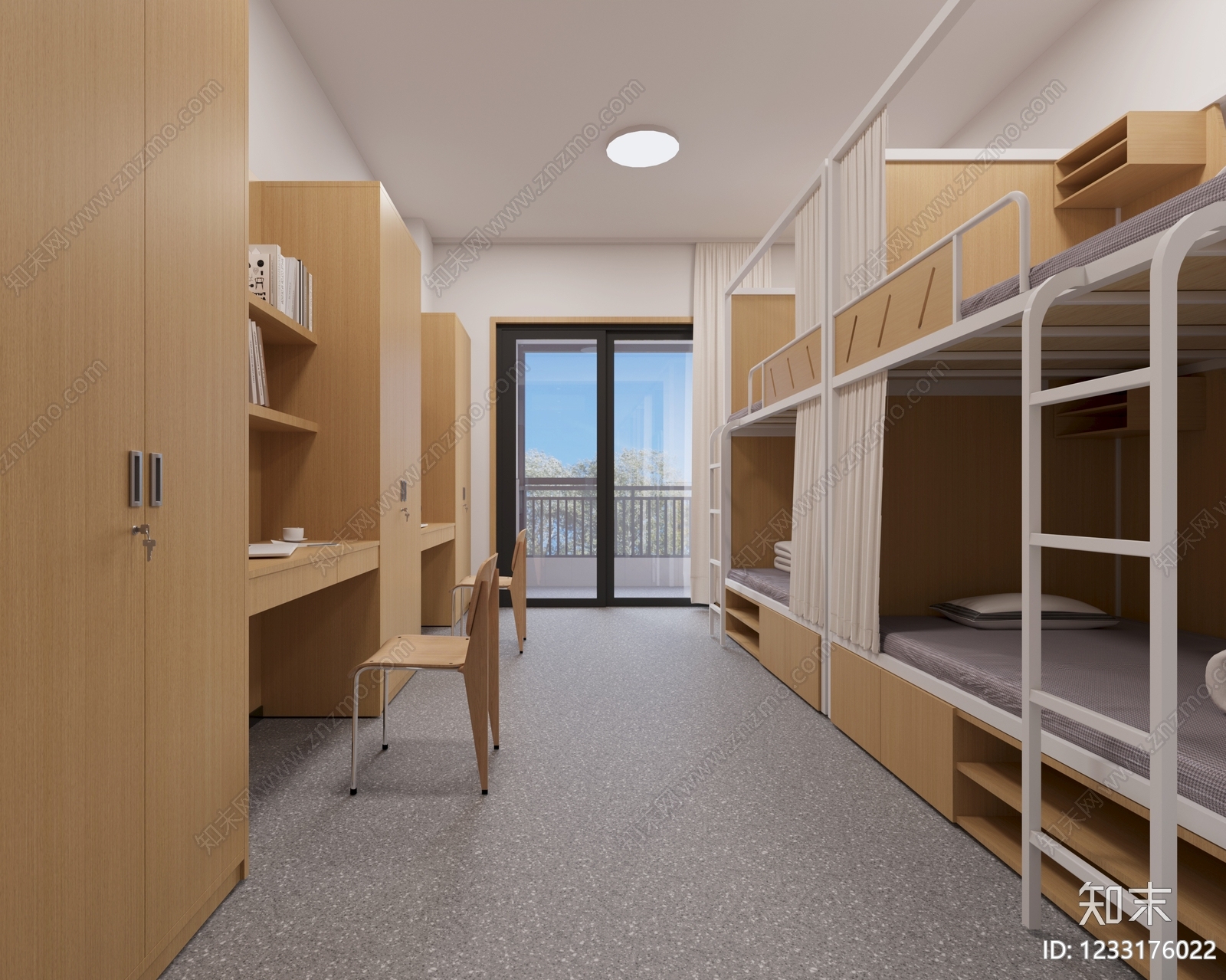 原木风学生宿舍3D模型下载【ID:1233176022】