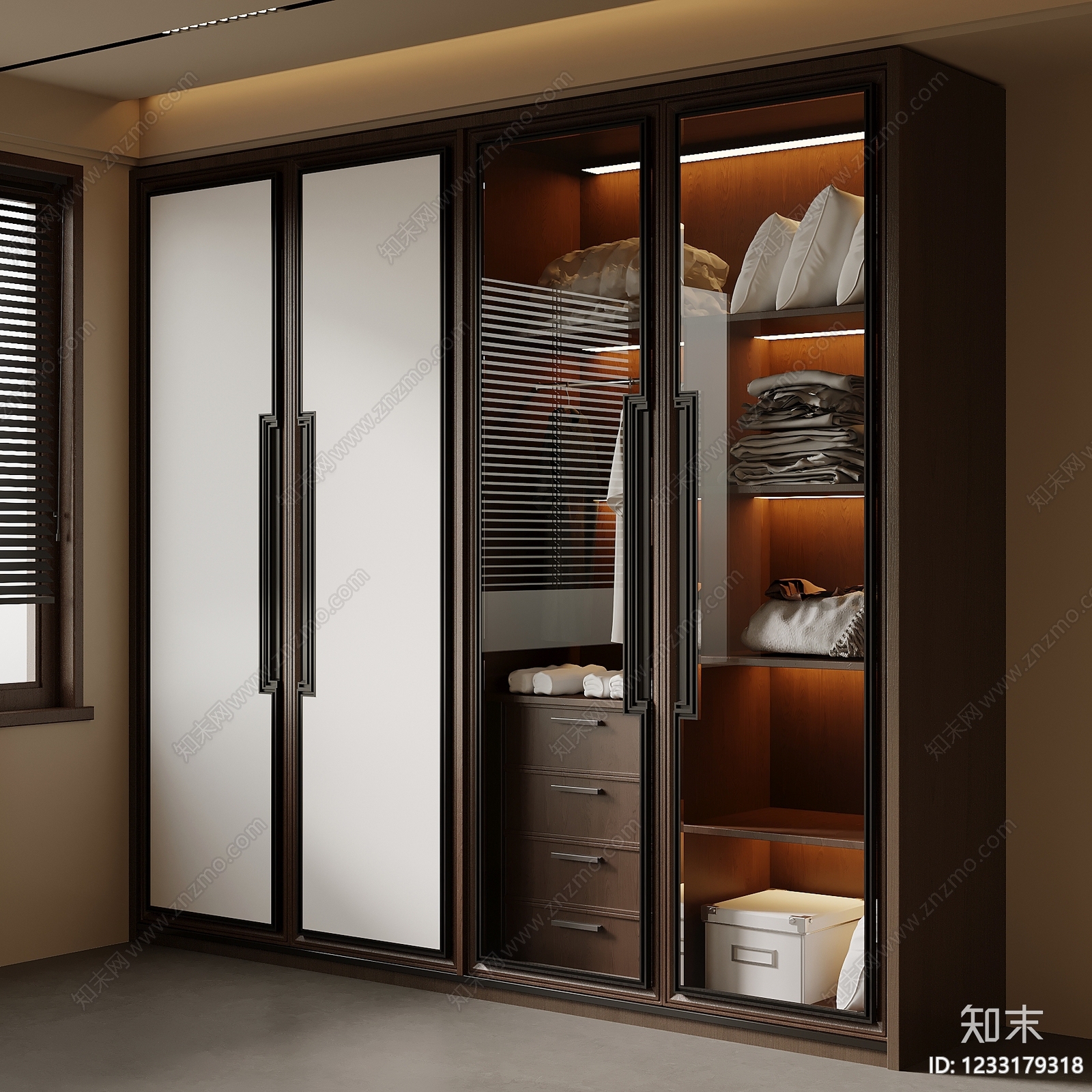 新中式衣柜3D模型渲染效果图
