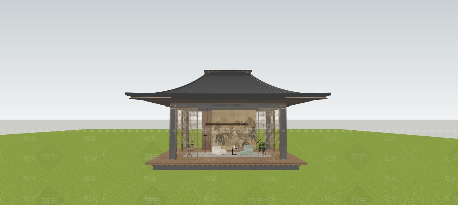 新中式亭子SU模型下载【ID:1233180075】