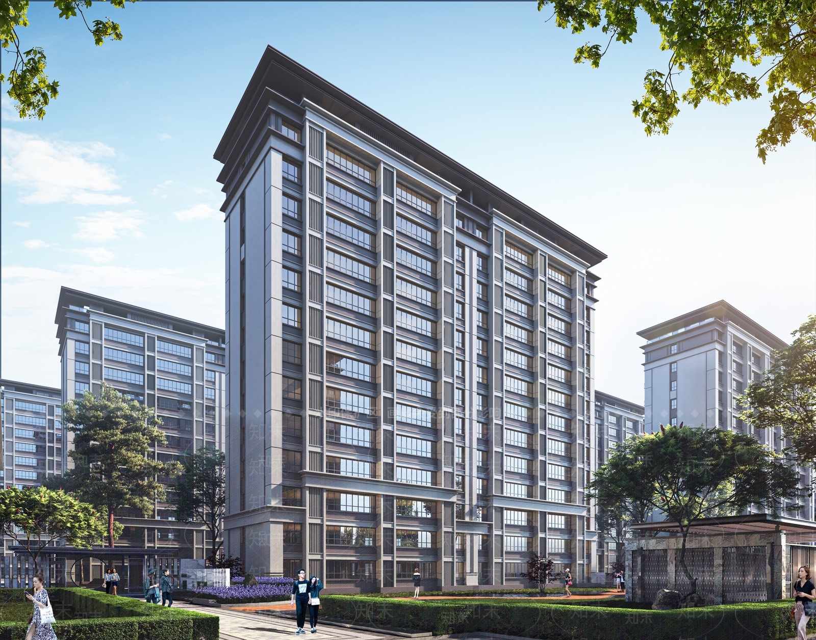 新中式小区建筑SU模型下载【ID:1233180995】