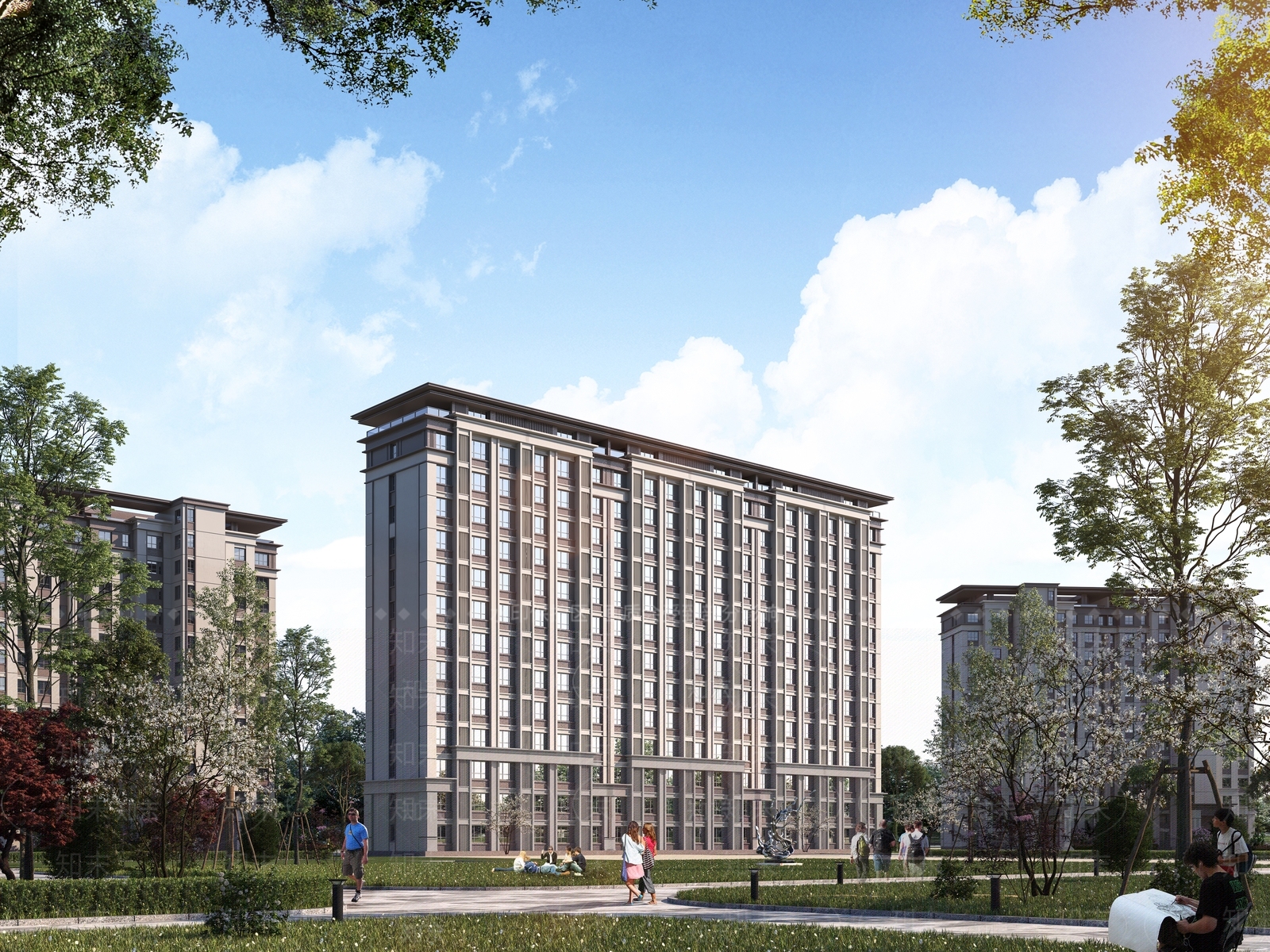 新中式小区建筑SU模型下载【ID:1233180995】