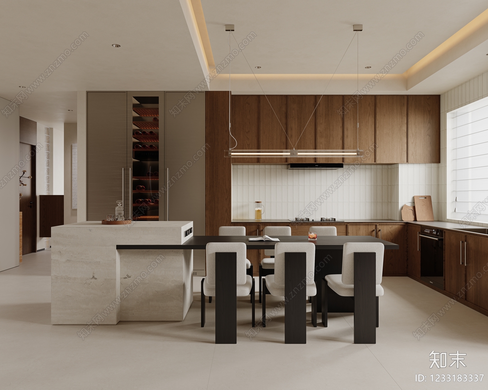 意式极简岛台餐厅3D模型下载【ID:1233183337】