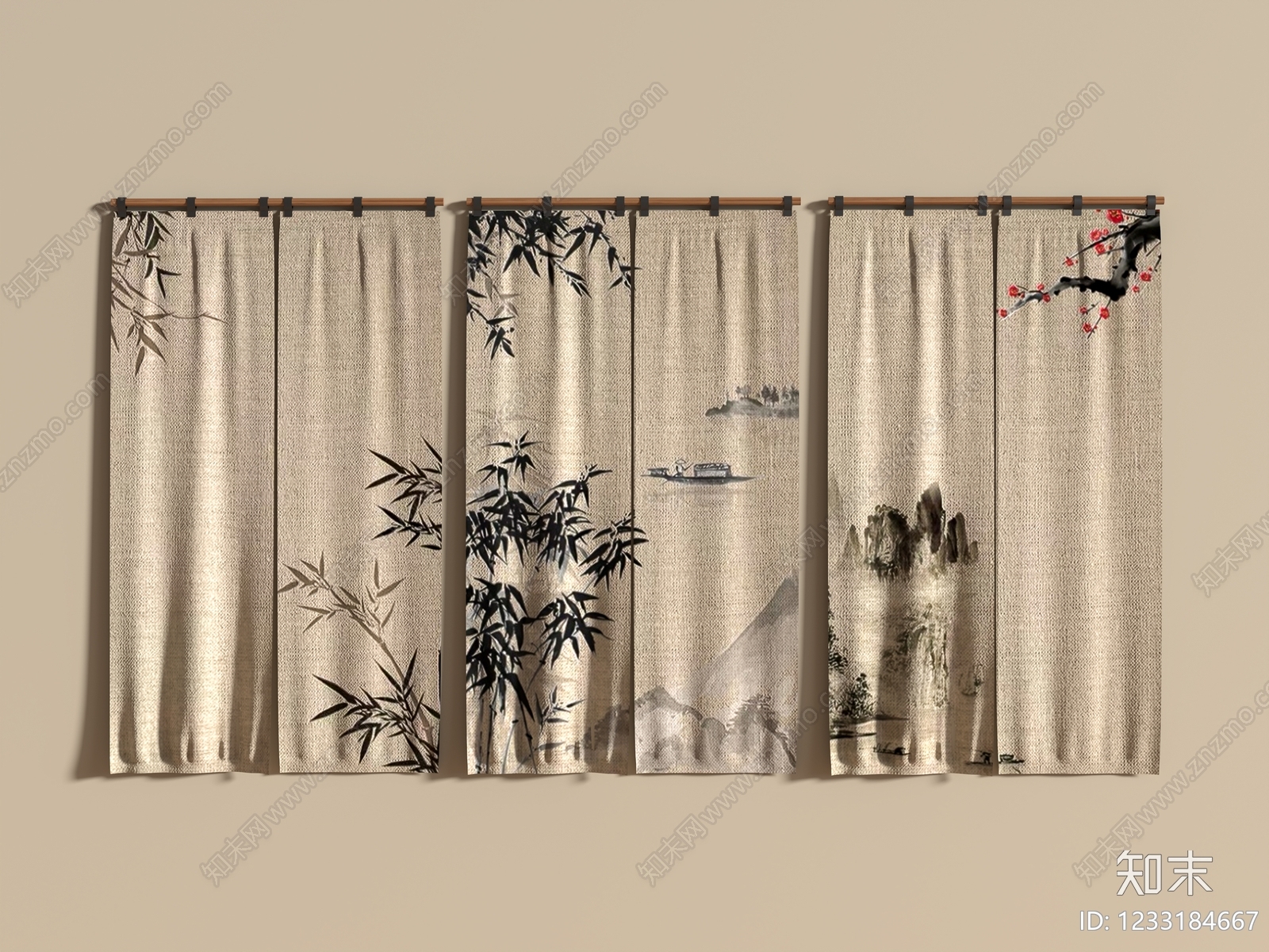 新中式门帘3D模型下载【ID:1233184667】