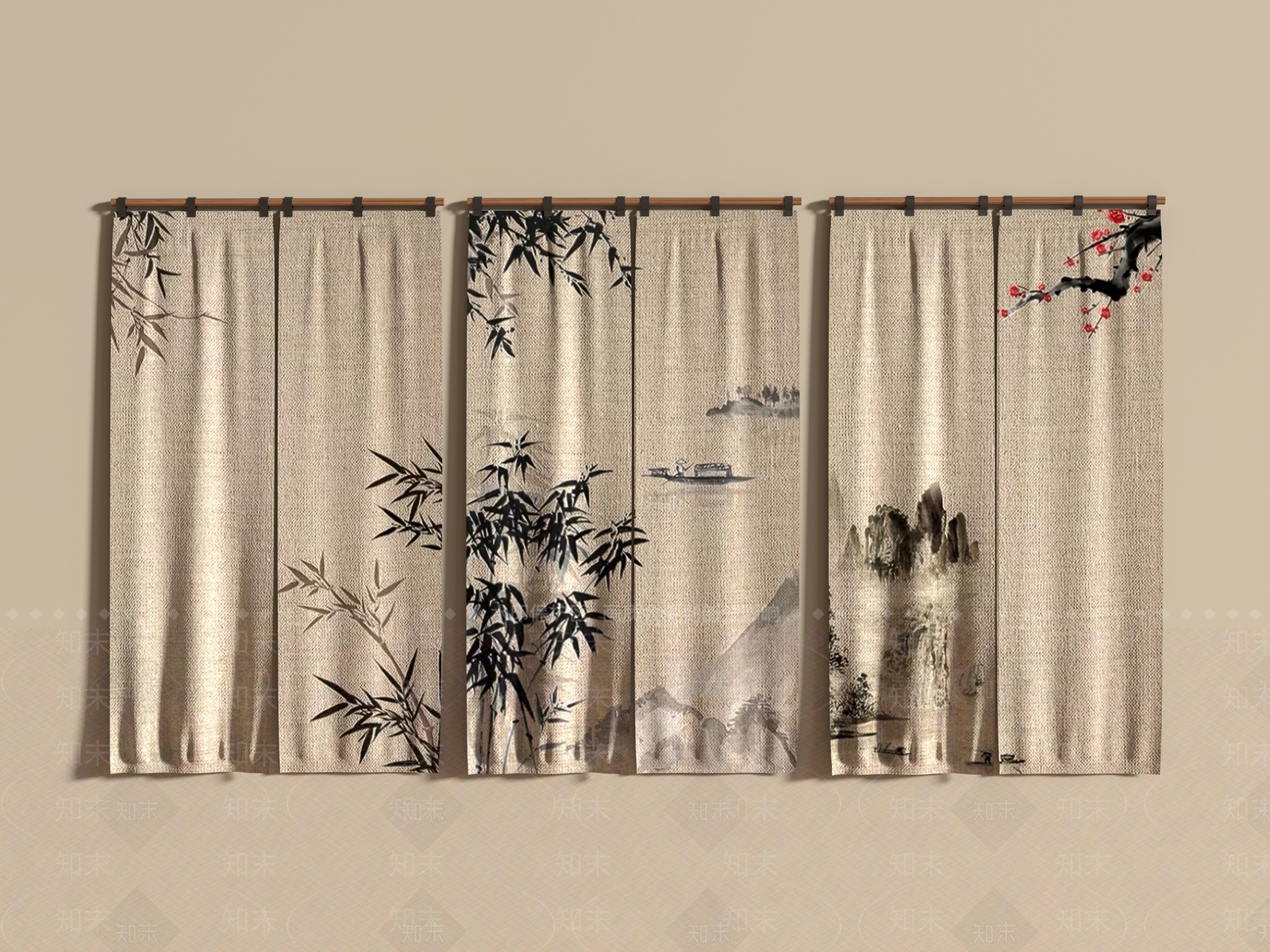 新中式窗帘SU模型下载【ID:1233184937】
