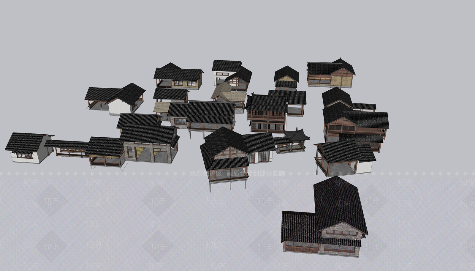中式古建古建筑SU模型下载【ID:1233185338】