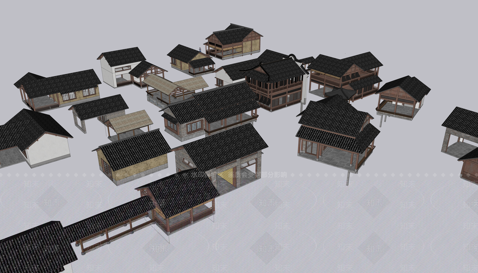 中式古建古建筑SU模型下载【ID:1233185338】