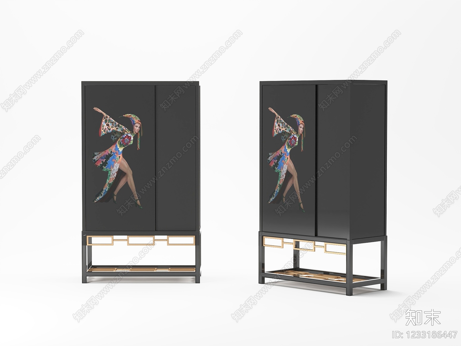 新中式衣柜3D模型渲染效果图