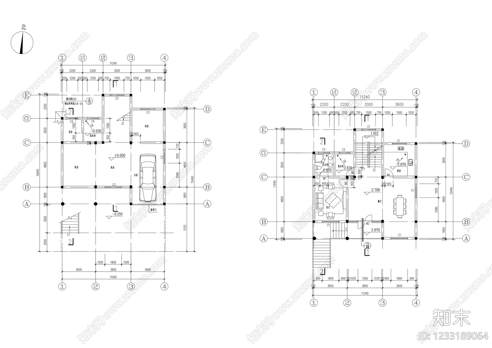 别墅建筑cad施工图下载【ID:1233189064】
