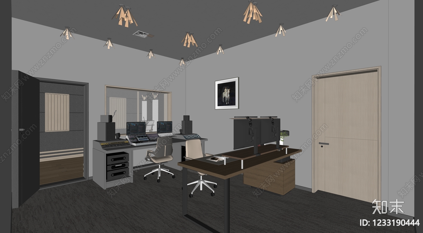 现代简约工作室SU模型下载【ID:1233190444】