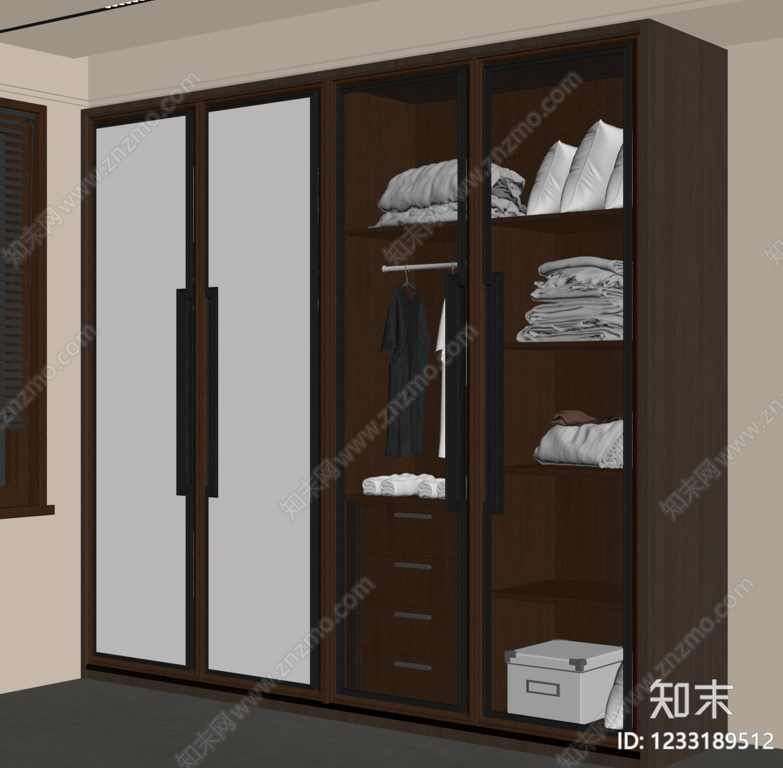 新中式衣柜SU模型下载【ID:1233189512】