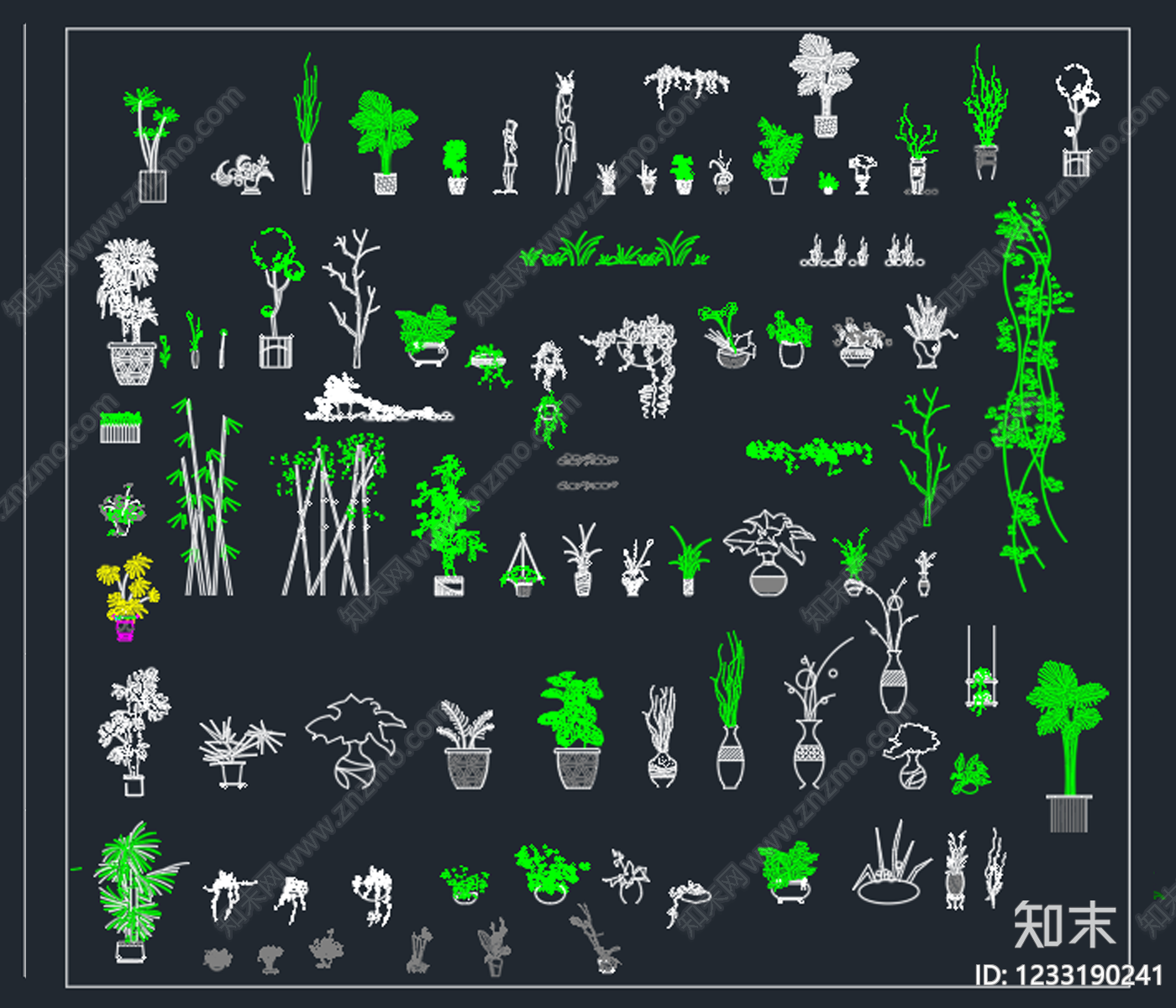 植物图例库cad施工图下载【ID:1233190241】